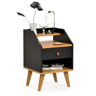 Imagem de Mesa De Cabeceira Para Quarto Pés Retro Criado (DAKOTA - PRETO/FREIJO)