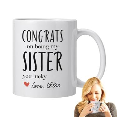 Imagem de Xícara de Café de Cerâmica, Xícara de Cerâmica | Parabéns por ser minha irmã Cup | Canecas de café xícara de chá novidade copo de leite para mulheres crianças meninas homens máquina de lavar louça seg