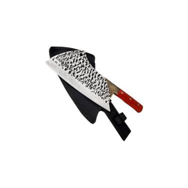 Imagem de Faca Artesanal Damasco, Lâmina em Aço Inox 16cm, Cabo em Madeira, 28cm Total, com Bainha de Pano, para Pesca, Camping, Caça e Tático