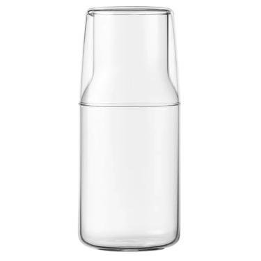 Imagem de Conjunto de garrafa de água e vidro de cabeceira, tamanho pequeno transparente, ideal para mesa de cabeceira, material durável, inclui jarra de água com copo