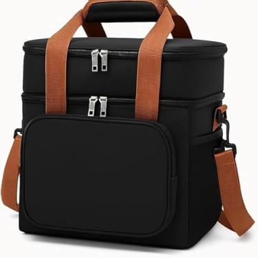 Imagem de Bolsa Térmica Grande Espaçosa Dois Compartimentos Lancheira Para Marmita, Passeio, Escola, Faculdade, Trabalho Bolsa Para Marmita (Preto)