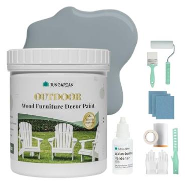 Imagem de JUNGARIAN Tinta 2K para móveis de armário interno externo com ferramentas - à base de água, tinta multifuncional de baixo odor - sem lixamento, sem primer - acabamento fosco para piso de madeira