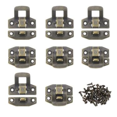 Imagem de PATIKIL Trava de ferrolho retrô de 2 cm x 2,3 cm, 8 peças de ferrolho decorativo de ferro retrô com parafusos para mala de gaveta de armário de caixa de madeira, bronze