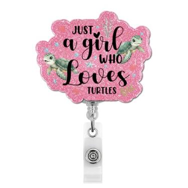 Imagem de Porta-crachá retrátil para mulheres, Just A Girl Who Loves Turtles com clipe jacaré para amantes de tartarugas, filha, irmã, amigas, colegas de trabalho