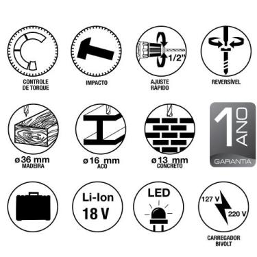 Imagem de Parafusadeira/Furadeira 18 V Tramontina para Uso Profissional a Bateri