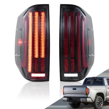 Imagem de VLAND Luzes traseiras compatíveis com Toyota Tundra 2014-2021 com seta vermelho conjunto de lâmpada traseira lado motorista e passageiro lente transparente