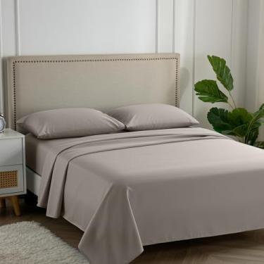 Imagem de Carressa Linen Conjunto de lençóis King Size 100% algodão egípcio - 600 fios de algodão egípcio Queen Size (4 peças, castanho-acinzentado), macio, refrescante, 40,6 cm com bolso profundo de cetim
