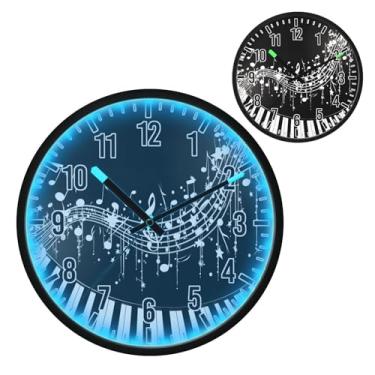 Imagem de Blueangle Relógio de parede LED que brilha no escuro e ativado por voz, teclas de piano silenciosas de 30,5 cm, design de notas musicais, operado por bateria para decoração de quarto e sala de estar