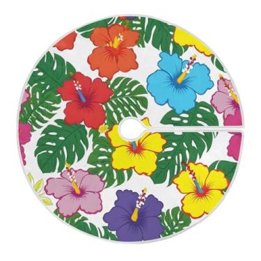 Imagem de Blueangle Saia de árvore de Natal havaiana com folhas de palmeira de 89,9 cm - poliéster macio e resistente a rugas, decoração de férias para festas de Natal, árvore festiva e decoração de casa (780)
