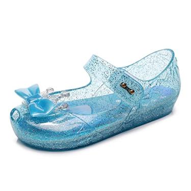 Imagem de OMGard Jelly Sapatos para meninas, sandálias rasteiras para cosplay de princesas, transparentes, geleias Mary Janes com laço/coroa, Azul, 21