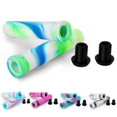 Imagem de Pegas de scooter - Punhos de guidão MTB para bicicleta de cor mista | Pegas macias de 145 mm para scooter profissional, bicicletas BMX, mountain bike (branco/verde)