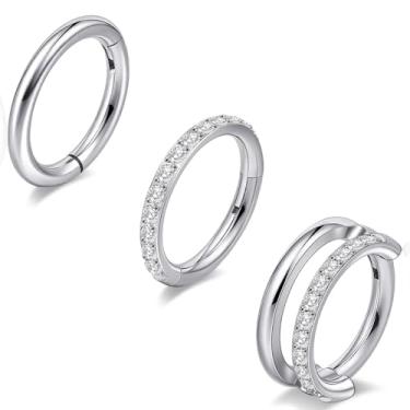 Imagem de limerencia Brincos de titânio, 3 peças de argola dupla de titânio para mulheres e homens, brincos de cartilagem 16/18G para hélice, torre, tragus, daith, concha, joias de piercing de aço cirúrgico 6/8