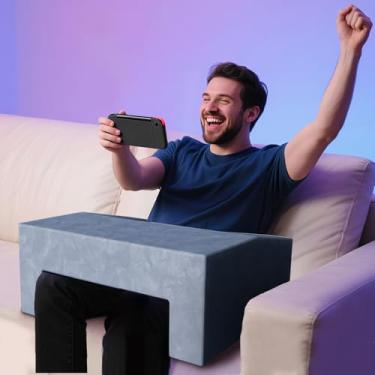 Imagem de Nevsokio Travesseiro de leitura para adultos, mesa de colo de suporte e travesseiro de jogos para cama, sofá, chão, design simples com descanso de braço ergonômico para leitura, trabalho, jogos, tricô
