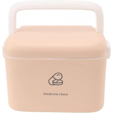 Imagem de Caixa Organizadora de Medicamentos Remédios, Design Moderno Retrô Resistente com Alça Medicine Chest (Bege)