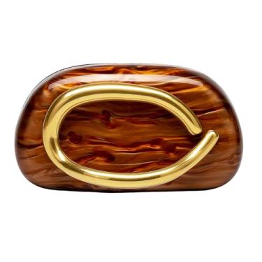 Imagem de Bolsa clutch feminina com corrente removível com fecho dourado bolsa de ombro para noite, transversal e clutch para festa de formatura, Marrom acrílico