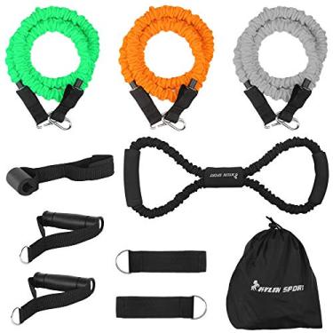 Imagem de 10PCS Conjunto de Bandas Tubo com Mangas Nylon Protetoras Elásticas Exercício para Treino Âncora Porta Cintos Tornozelo Manoplas Equipamento em Casa