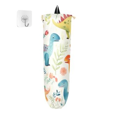 Imagem de xigua Suporte de parede para saco de plástico de dinossauro de desenho animado com cordão, pacote com 2, organizador de sacolas de compras reutilizáveis, decoração para bolsas, meias, roupas íntimas e