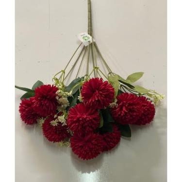 Imagem de Galho de Cravo Artificial com 9 Flores | Arranjo Decorativo de Tecido para Vaso(Vermelho,Kit com 3)