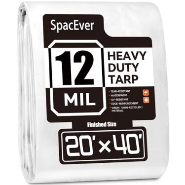 Imagem de Lona resistente de 50 x 12 m, lona grande de 12 mm de espessura, à prova d'água com ilhós, resistente a UV e rasgos, capa de plástico para tenda de telhado de piscina, lenha ao ar livre, branca