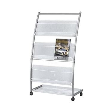 Imagem de LMJYU Suporte de revistas de ferro, suporte de jornal, suporte de publicidade, suporte de exibição de metal, rack de armazenamento de quatro camadas em forma de L, porta-revistas organizador