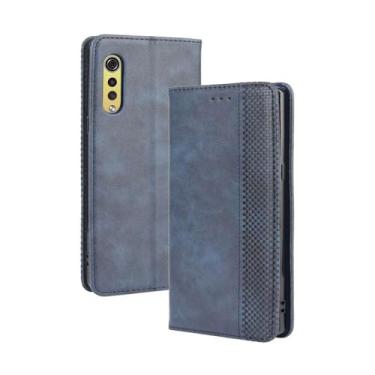 Imagem de Capa flip de couro para LG Velvet,Flip magnético retro,Caso de telefone de couro PU,Design de carteira com 3 slots de cartão e 1 clipe de dinheiro -Blue