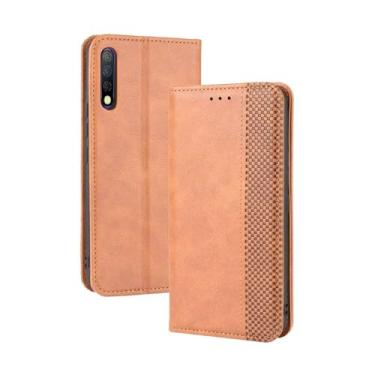 Imagem de Capa flip de couro para Infinix TECNO Camon 12 Pro,Flip magnético retro,Caso de telefone de couro PU,Design de carteira com 3 slots de cartão e 1 clipe de dinheiro -Brown