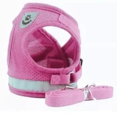 Imagem de Colete Peitoral Premium Reflexivo com Guia para Cães e Gatos, Material Respirável, Brilha no Escuro, Ajuste Seguro com Fivela e Mosquetão (ROSA, XL)