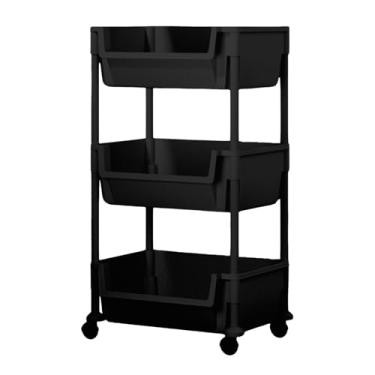 Imagem de Prateleira Multiuso 3 Andares com Rodinha, Preta, Aço Inoxidável e Plástico PP, 62x12x40cm, Rodízios 360°