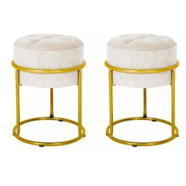 Imagem de Puff Banqueta Redondo Ferro Banco Poltrona Sala Escritorio Penteadeira Decoração puff redondo para Sala, Quarto ou Escritório, Conjunto Decorativo Moderno(Bege)