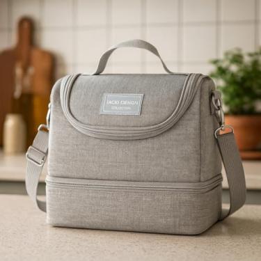 Imagem de Bolsa Térmica com 2 Compartimentos com Alça Transversal Para Lancheira e Salgadinhos Leve para Academia Fitness Escritorio Almoço Primum (Cinza)
