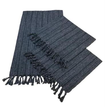 Imagem de Jogo de Passadeira de Tear, Tapete de Cozinha, 3 Peças Algodão(CINZA CHUMBO LISTRA PRETA)