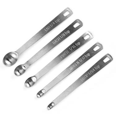 Imagem de Conjunto de Colheres Medidoras 5 Peças Cozinha Tempero Combinação Aço Inoxidável Ferramenta Assar com Anel para Pendurar Design Empilhável Ecológico Pequena Medidora Prática