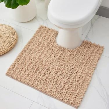 Imagem de ILANGO Tapetes de banheiro bege em forma de U 60 x 61 cm, tapetes de banho de chenille absorventes extramacios, tapete de banho felpudo grosso, antiderrapante, lavável na máquina, tapetes de banho de