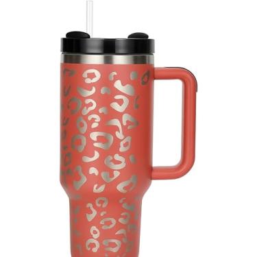 Imagem de Copo Térmico Grande 1200ml de Aço Inoxidável com Alça, Parede Dupla, Tampa com Canudo, Isolamento Térmico Quente e Frio, Cilíndrico vermelho