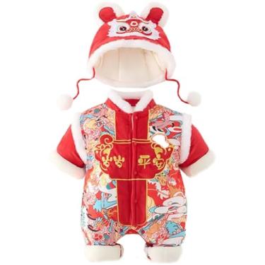 Imagem de JELEUON Macaquinho para bebês, meninos, meninas, crianças, inverno, quente, ano novo chinês, lunar e asiático, Vermelho-F, 6-9 Months