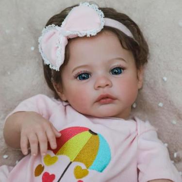 Imagem de Bebê Reborn Silicone Boneca Menina Realista Olhos Azuis 48cm Pode Dar Banho (Menina Olhos Azuis)
