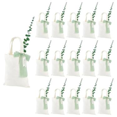 Imagem de PH PandaHall 16 conjuntos de bolsas de casamento para convidados, sacos de boas-vindas de casamento de 20 x 26 cm, sacola de polialgodão a granel com fita de chiffon, etiquetas de presente, folhas
