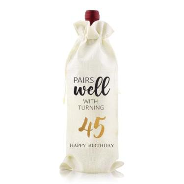 Imagem de Borhmty Sacos de garrafa de vinho de 45 anos para mulheres, homens, irmãs, irmãs, irmãs, felizes, presentes de aniversário de 45 anos, sacolas para garrafas de vinho para amigas, melhores amigas