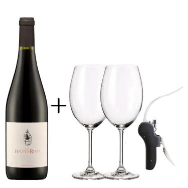 Imagem de Kit Para Presentear Vinho Francês + 02 taças e cristal e Saca-rolhas grátis