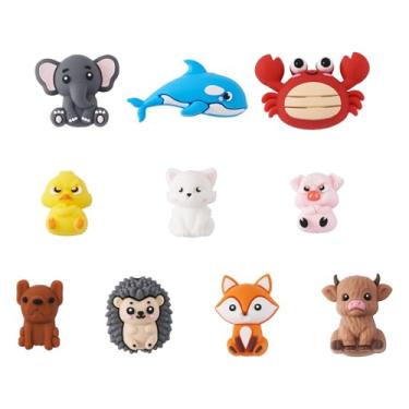 Imagem de Craftdady 10 peças de contas focais de silicone animal 3D contas mistas de animais granéis elefante raposa caranguejo pato para caneta com contas, chaveiro, artesanato, colares, pulseiras, fabricação