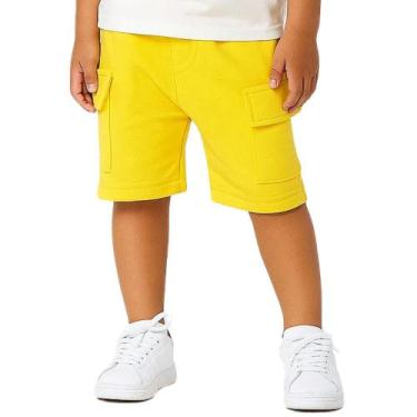Imagem de Bermuda Infantil Menino Moletinho com Bolsos Cargo Amarela - VRASALON,