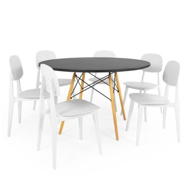 Imagem de Conjunto Mesa De Jantar Redonda Eiffel Preta 120cm Com 6 Cadeiras Itália - Branco