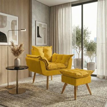 Imagem de Kit Poltrona e Puff Alice Decorativa Confortável Para Sala Recepção Manicure Quarto Consultório Tecido Suede