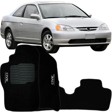 Imagem de Tapete Carpete Civic 2001 à 2006 Preto Logo Bordado Jogo 3 Peças Personalizado Automotivo