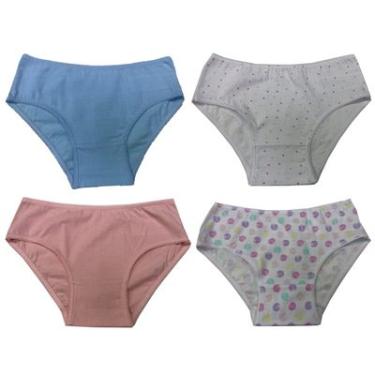 Imagem de Kit 4 Calcinhas Infantis 100% Algodão LR24-189 Rosa Bebê, Corações, Poá, Azul - Basic+ - Tamanho 6