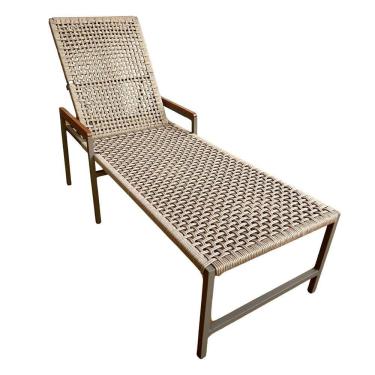 Imagem de Cadeira Espreguiçadeira De Piscina Amelia Corda Náutica Luxo Braço Madeira Fendi