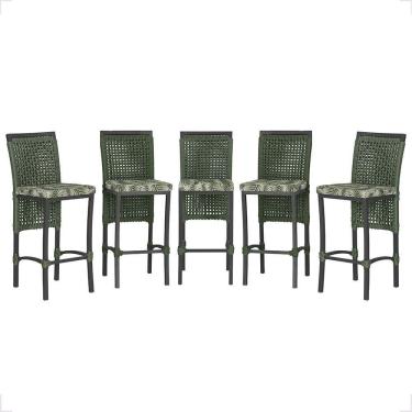 Imagem de 5 Banqueta Em Alumínio Roma Preta Corda Náutica Tecido 5 Verde