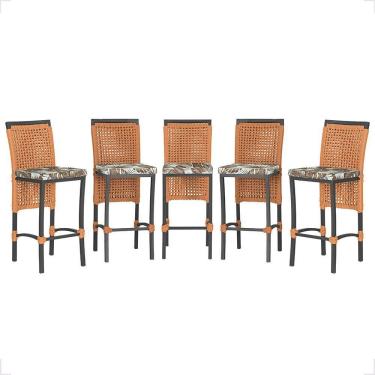 Imagem de 5 Banqueta Em Alumínio Roma Preta Corda Náutica Tecido 6 Terra Cota