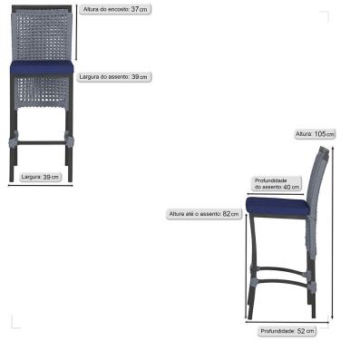 Imagem de 4 Banqueta Em Alumínio Roma Preta Corda Náutica Tecido 10 Prata