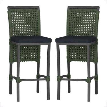 Imagem de 2 Banqueta Em Alumínio Roma Preta Corda Náutica Tecido 12 Verde